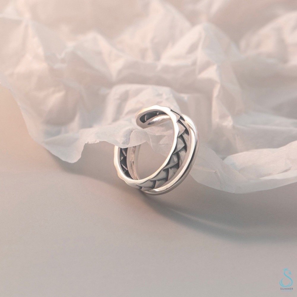 SUMMER韓 銀飾💫［925純銀］雙層復古麻編戒 純銀尾戒 純銀戒指-細節圖4