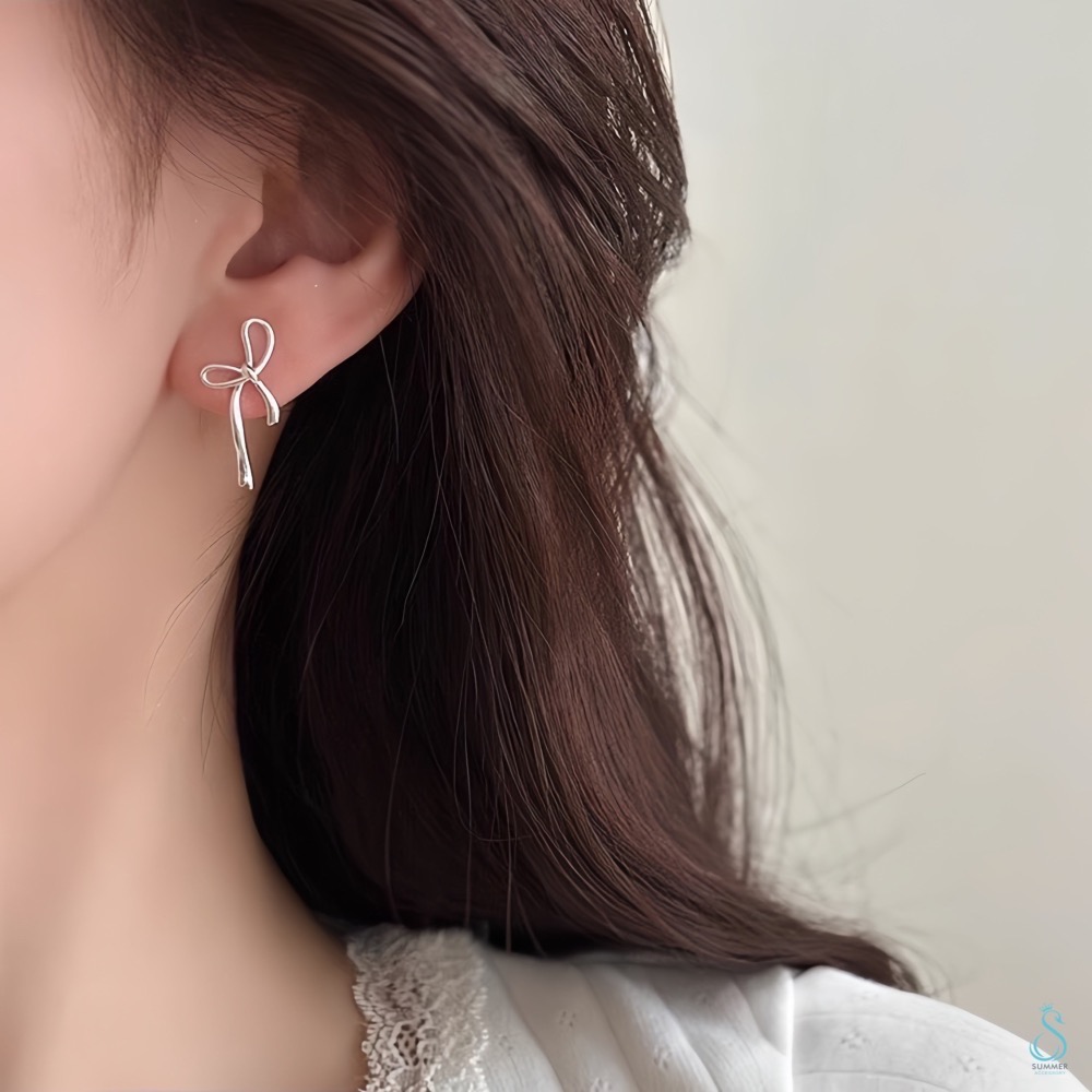 SUMMER 銀飾💫［925純銀］飄帶蝴蝶結耳環 蝴蝶結耳環 純銀耳環-細節圖3