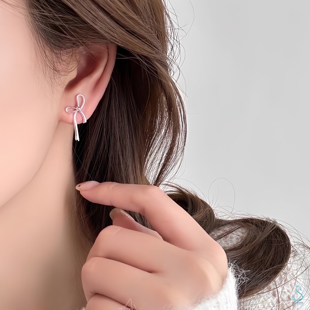 SUMMER 銀飾💫［925純銀］飄帶蝴蝶結耳環 蝴蝶結耳環 純銀耳環-細節圖4