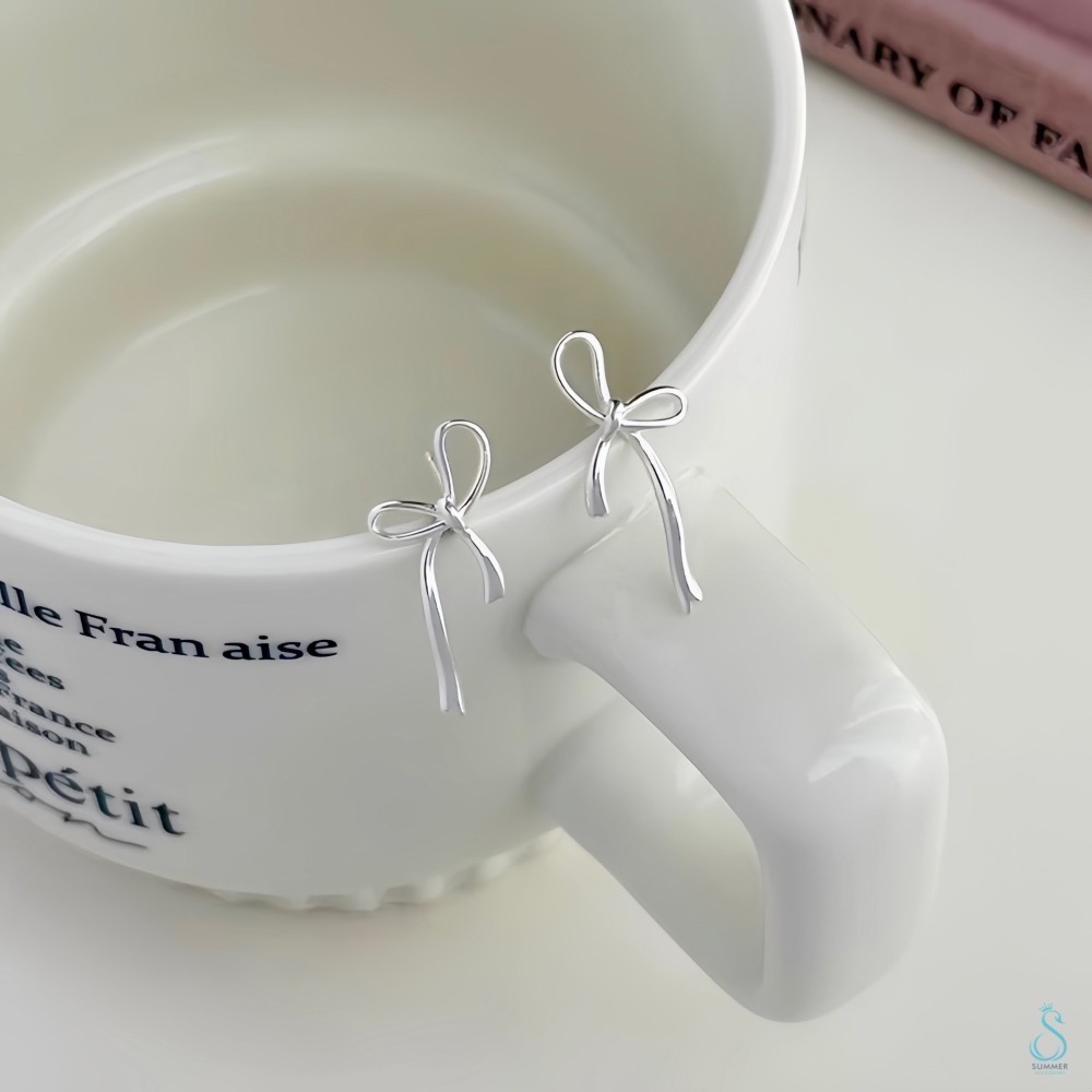 SUMMER 銀飾💫［925純銀］飄帶蝴蝶結耳環 蝴蝶結耳環 純銀耳環-細節圖5