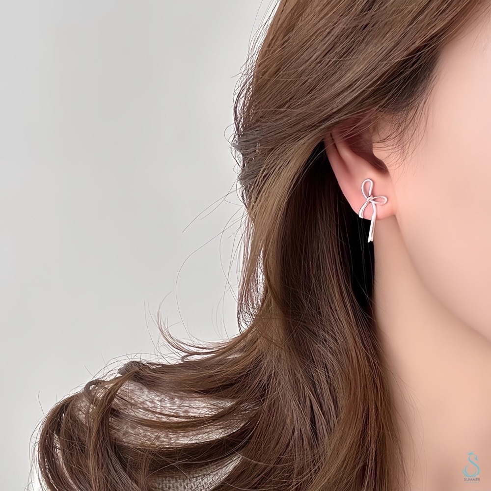 SUMMER 銀飾💫［925純銀］飄帶蝴蝶結耳環 蝴蝶結耳環 純銀耳環-細節圖6