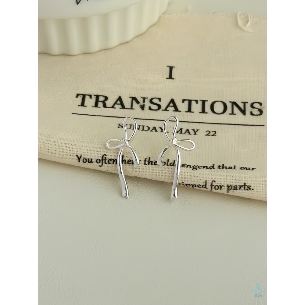 SUMMER 銀飾💫［925純銀］飄帶蝴蝶結耳環 蝴蝶結耳環 純銀耳環-細節圖7