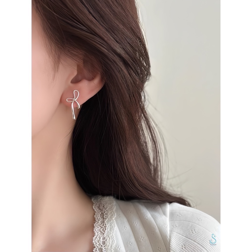 SUMMER 銀飾💫［925純銀］飄帶蝴蝶結耳環 蝴蝶結耳環 純銀耳環-細節圖8