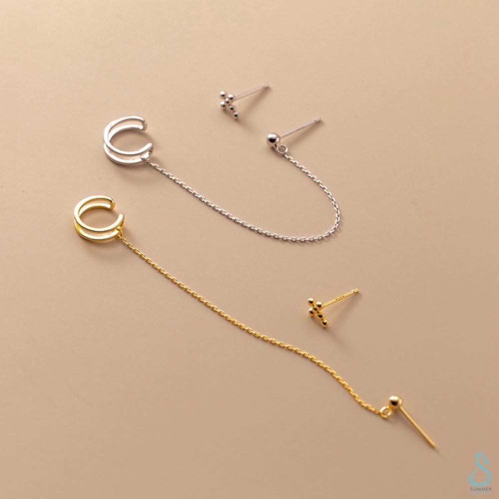 SUMMER 銀飾💫［925純銀］百搭款 十字鏈條耳骨夾 純銀耳環-細節圖4