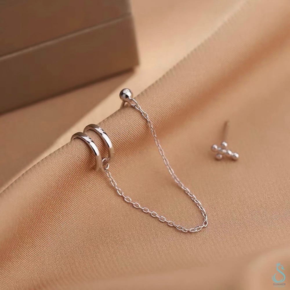 SUMMER 銀飾💫［925純銀］百搭款 十字鏈條耳骨夾 純銀耳環-細節圖7