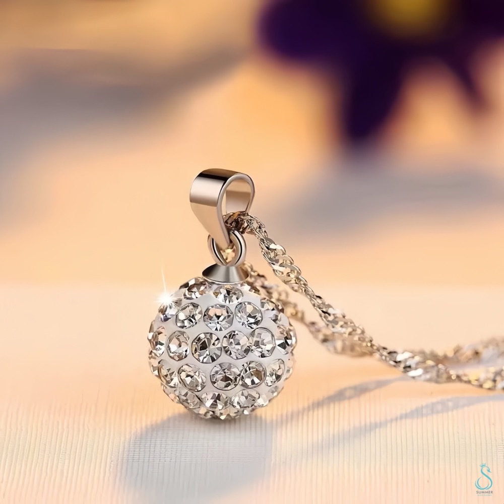 SUMMER 銀飾💫［925純銀］閃亮水鑽球吊飾 香巴拉球吊墜 純銀項鍊 純銀飾品-細節圖3