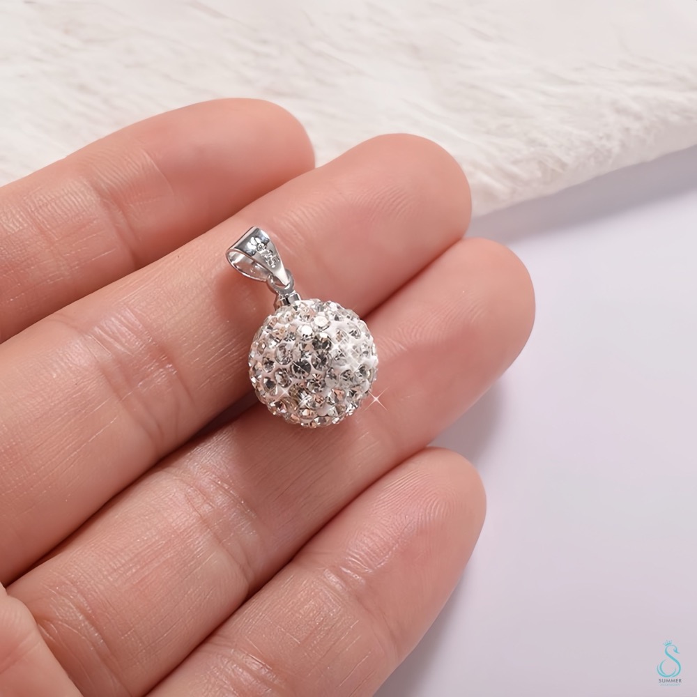 SUMMER 銀飾💫［925純銀］閃亮水鑽球吊飾 香巴拉球吊墜 純銀項鍊 純銀飾品-細節圖4