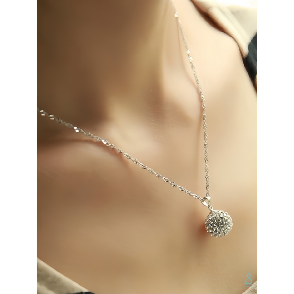 SUMMER 銀飾💫［925純銀］閃亮水鑽球吊飾 香巴拉球吊墜 純銀項鍊 純銀飾品-細節圖5