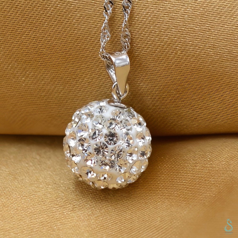 SUMMER 銀飾💫［925純銀］閃亮水鑽球吊飾 香巴拉球吊墜 純銀項鍊 純銀飾品-細節圖6