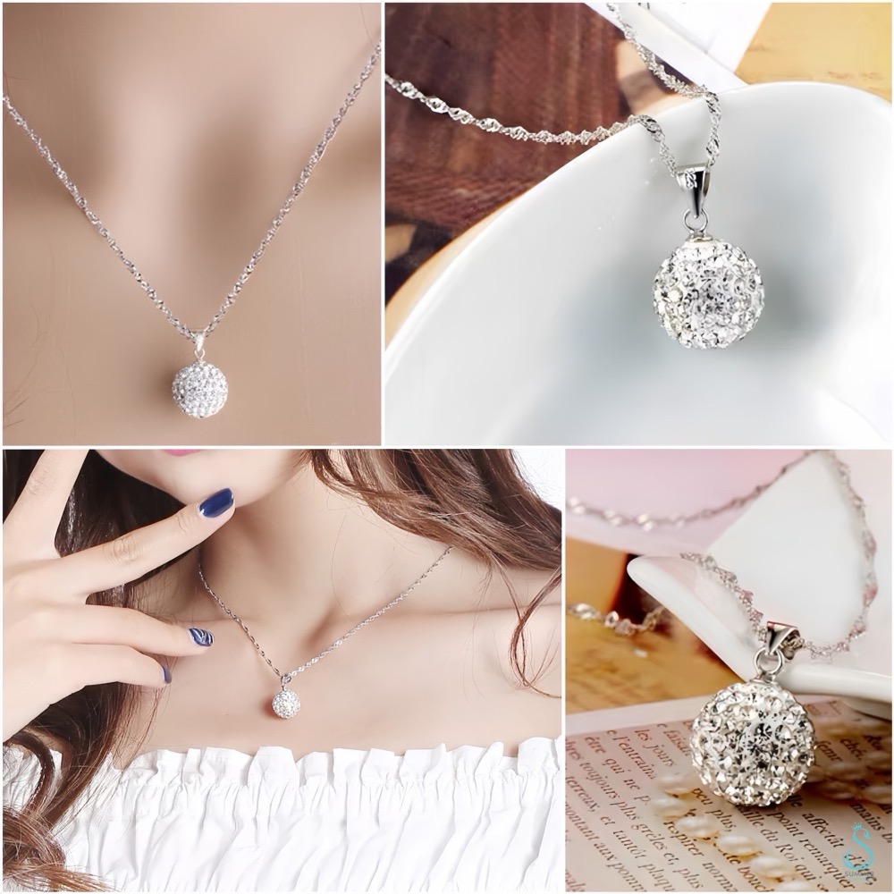 SUMMER 銀飾💫［925純銀］閃亮水鑽球吊飾 香巴拉球吊墜 純銀項鍊 純銀飾品-細節圖7