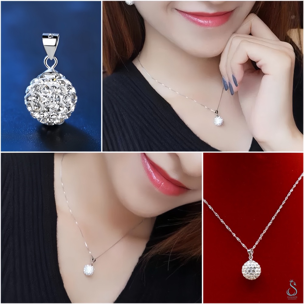 SUMMER 銀飾💫［925純銀］閃亮水鑽球吊飾 香巴拉球吊墜 純銀項鍊 純銀飾品-細節圖8