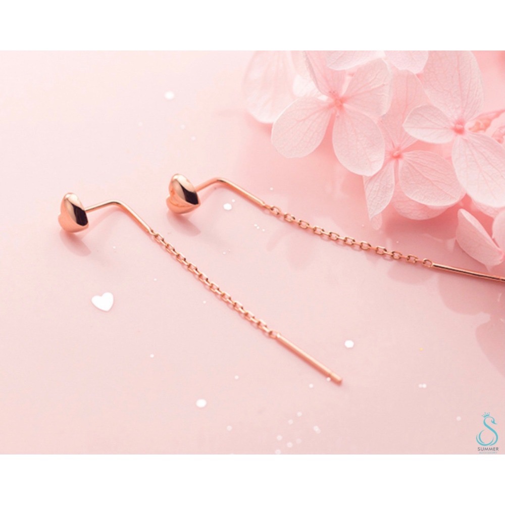 SUMMER 銀飾💫［925純銀］亮面愛心耳線 純銀耳環-細節圖3