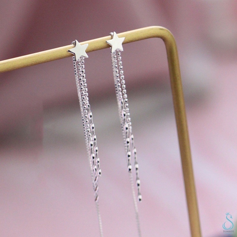 SUMMER 銀飾💫［925純銀］ ⭐️星星流蘇耳線  純銀耳線 純銀耳環 銀飾品-細節圖2