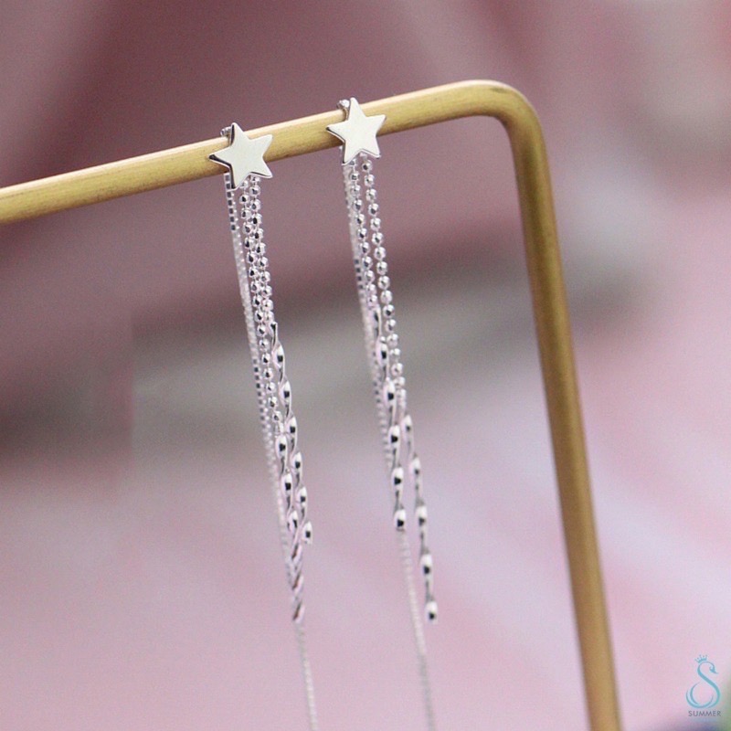 SUMMER 銀飾💫［925純銀］ ⭐️星星流蘇耳線  純銀耳線 純銀耳環 銀飾品-細節圖2