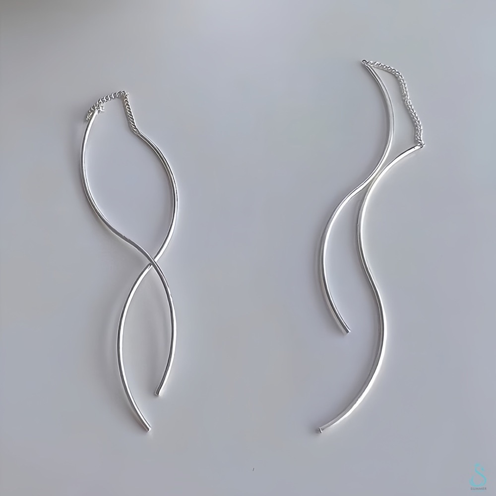 SUMMER 銀飾💫［925純銀］ ✨簡約波浪耳線 純銀耳環 銀飾品-細節圖4