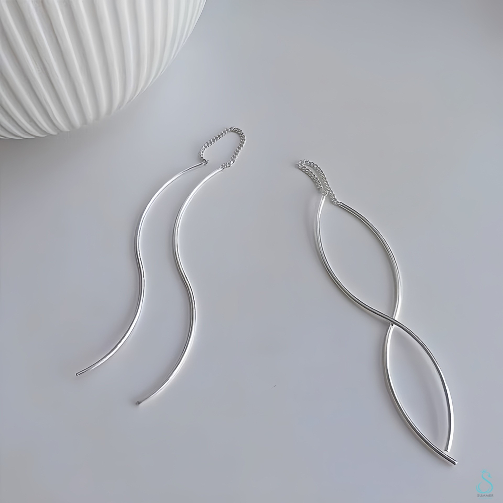 SUMMER 銀飾💫［925純銀］ ✨簡約波浪耳線 純銀耳環 銀飾品-細節圖5