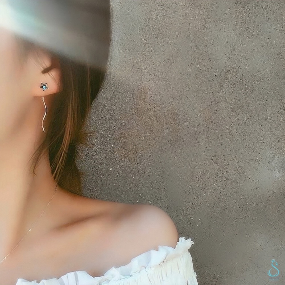 SUMMER 銀飾💫［925純銀］蔚藍星月⭐️🌙星月水晶耳線  純銀耳環 銀飾品-細節圖7