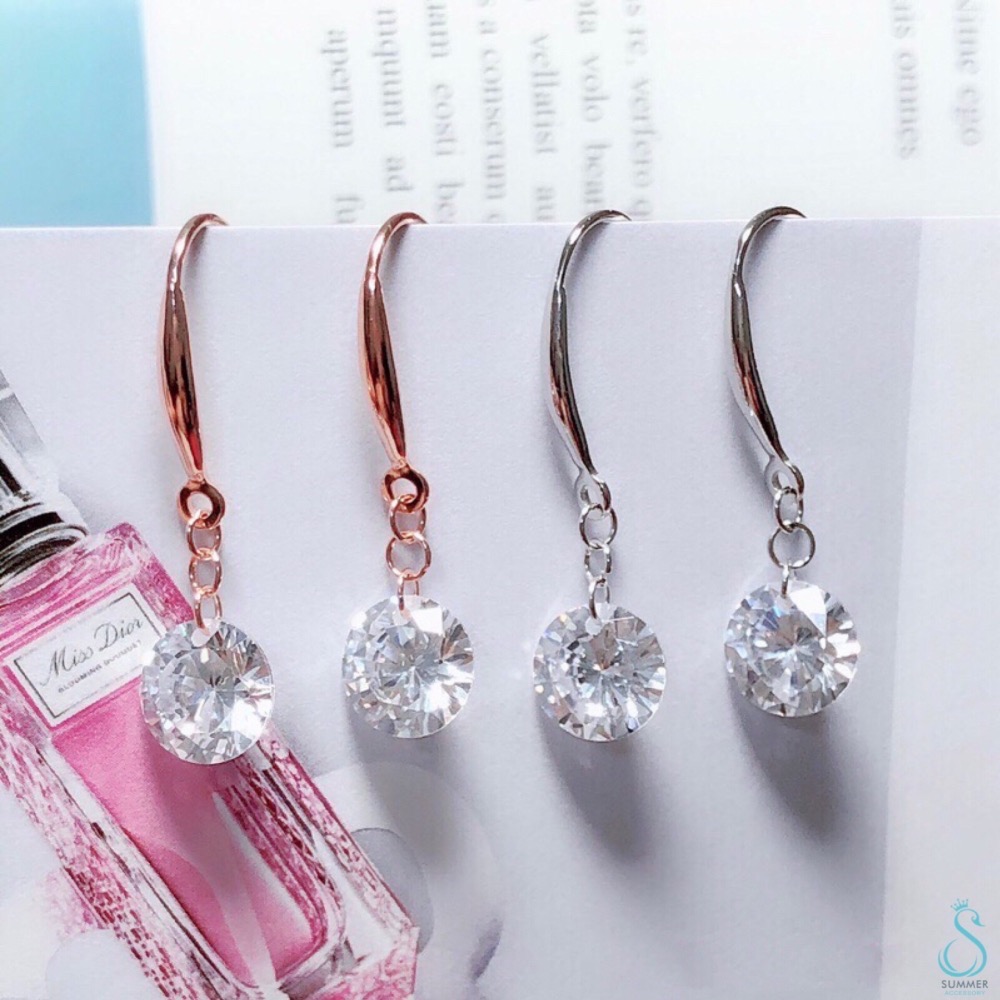 SUMMER 銀飾💫［925純銀］✨超閃亮單裸鑽耳勾 耳環 純銀耳環-細節圖3