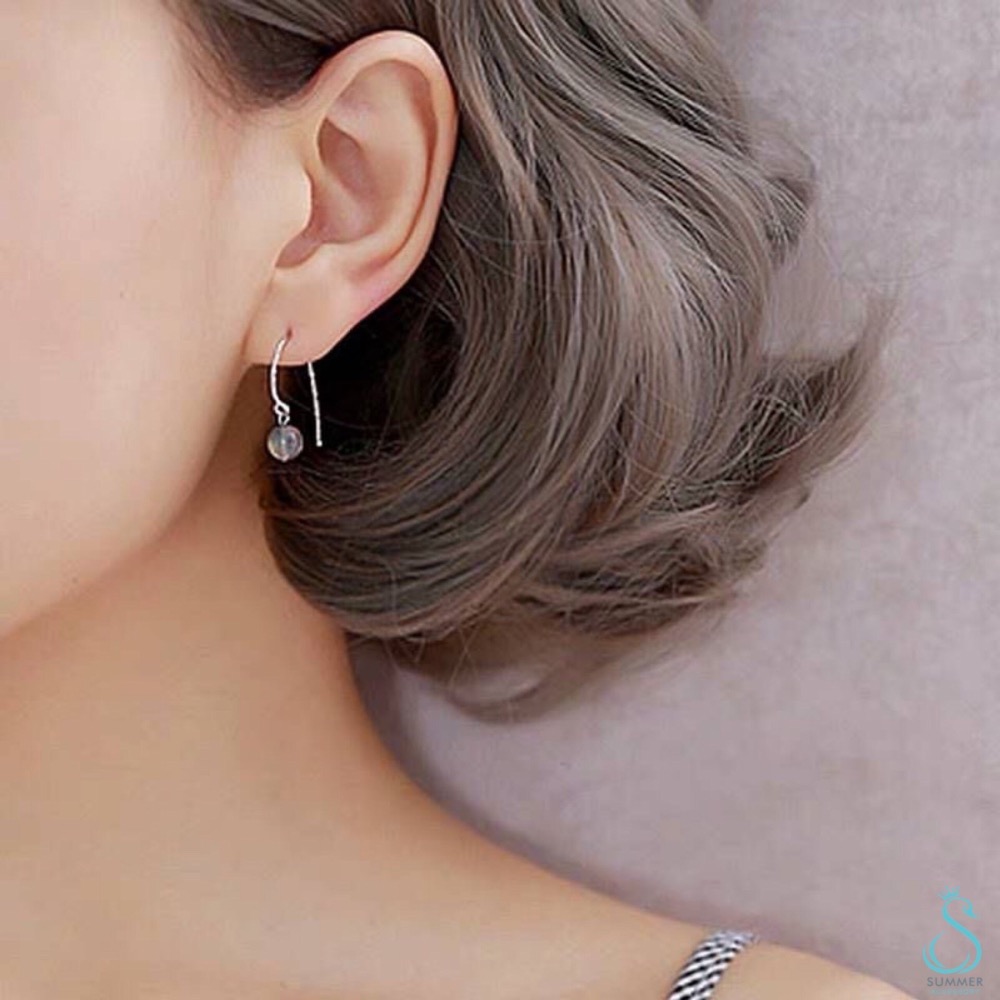SUMMER 銀飾💫［925純銀］天然草莓晶 月光石耳勾 純銀耳環-細節圖8