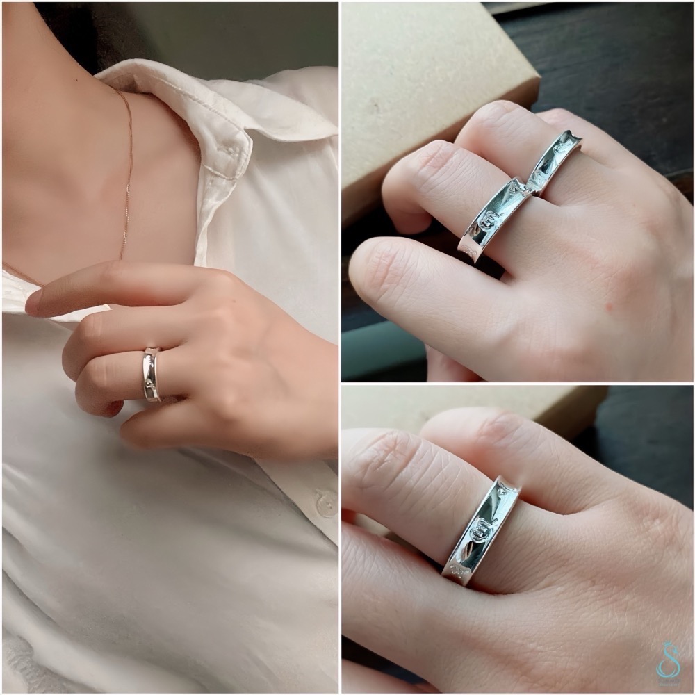 SUMMER 銀飾💫［999足銀］ 重磅 梵文六字箴言心經戒指 💑情侶款 開口光面可調節 對戒 純銀戒指-細節圖4