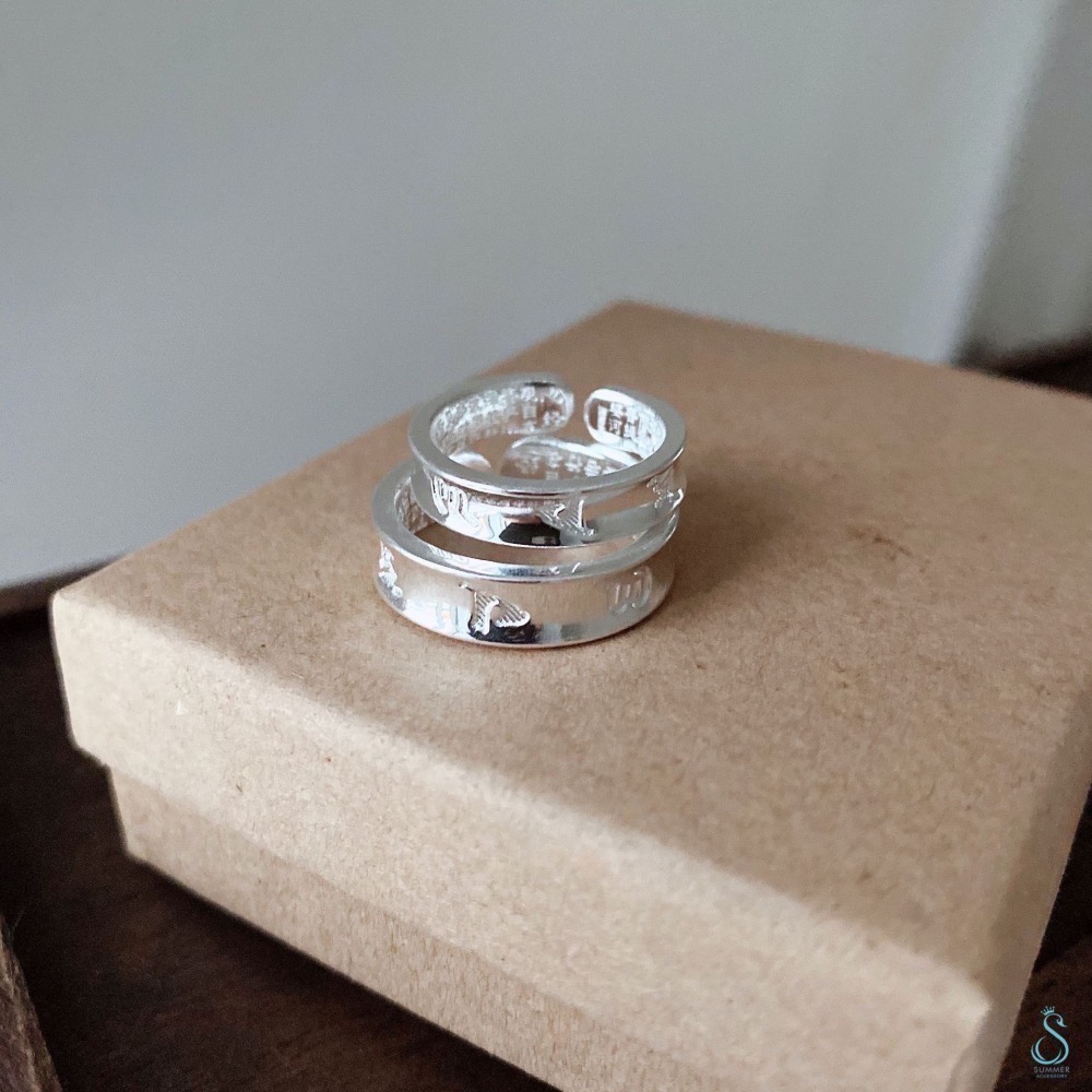 SUMMER 銀飾💫［999足銀］ 重磅 梵文六字箴言心經戒指 💑情侶款 開口光面可調節 對戒 純銀戒指-細節圖3
