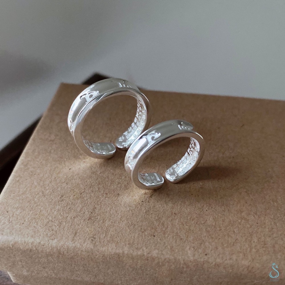 SUMMER 銀飾💫［999足銀］ 重磅 梵文六字箴言心經戒指 💑情侶款 開口光面可調節 對戒 純銀戒指-細節圖8