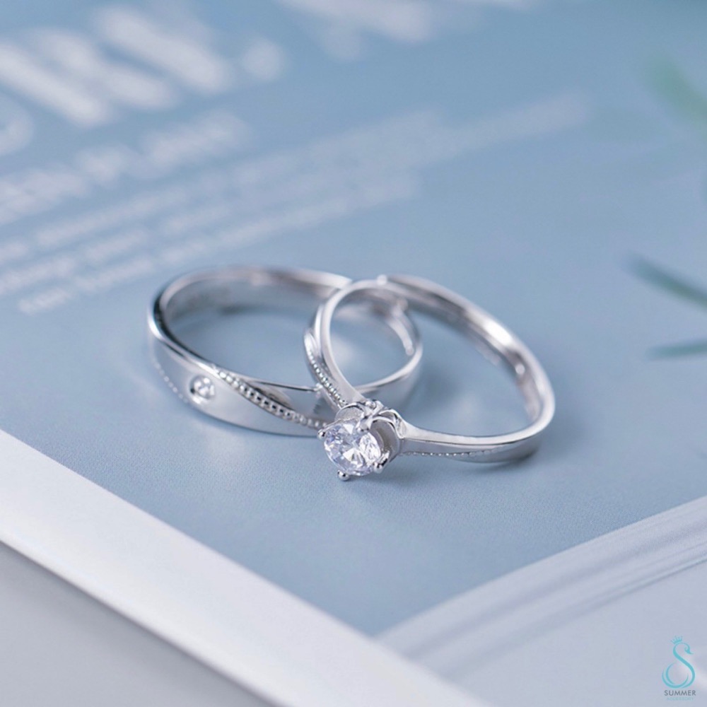 SUMMER 銀飾💫［925純銀］ 精緻美鑽情侶對戒 純銀戒指 💑情人節禮物 純銀飾品-細節圖3
