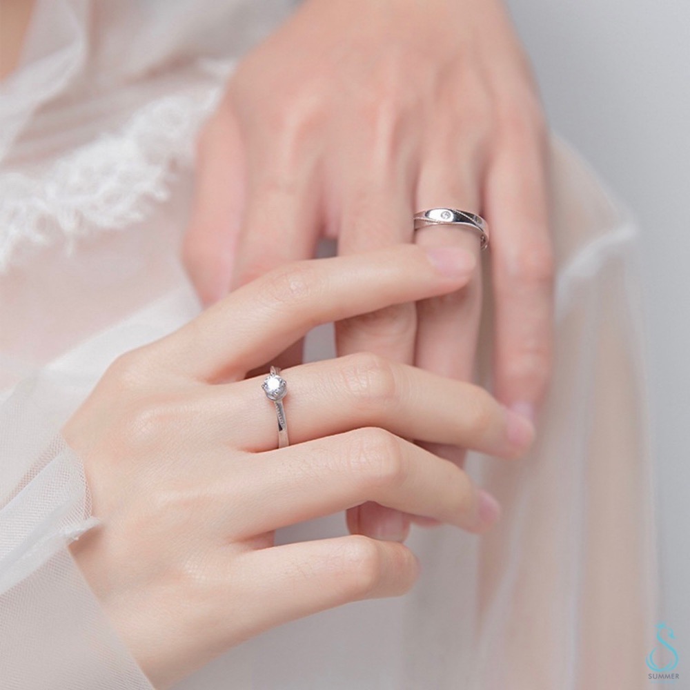 SUMMER 銀飾💫［925純銀］ 精緻美鑽情侶對戒 純銀戒指 💑情人節禮物 純銀飾品-細節圖6
