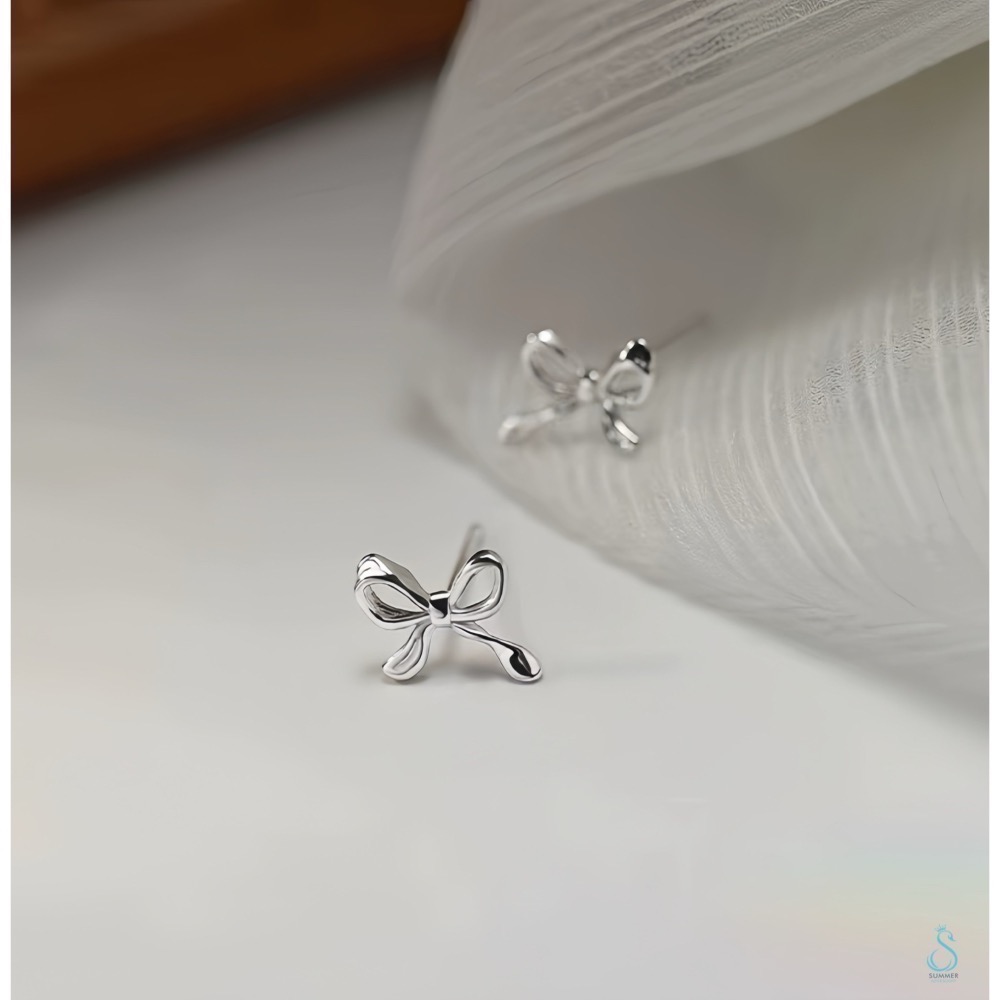 SUMMER 銀飾💫［999足銀］韓系迷你蝴蝶結耳環 ￼純銀耳環 純銀飾品-細節圖2
