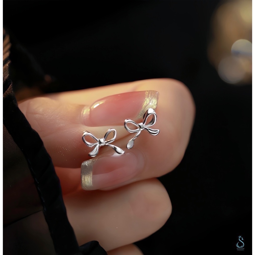 SUMMER 銀飾💫［999足銀］韓系迷你蝴蝶結耳環 ￼純銀耳環 純銀飾品-細節圖3