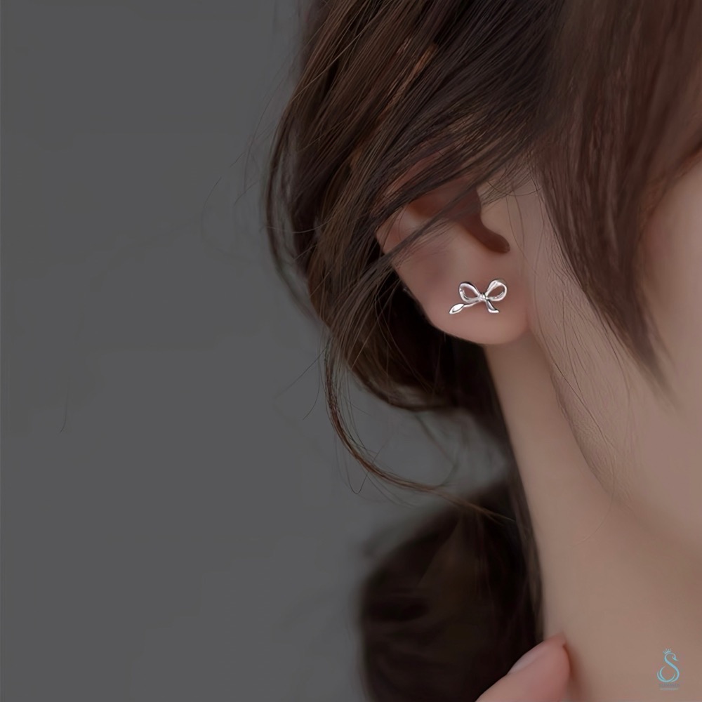 SUMMER 銀飾💫［999足銀］韓系迷你蝴蝶結耳環 ￼純銀耳環 純銀飾品-細節圖4