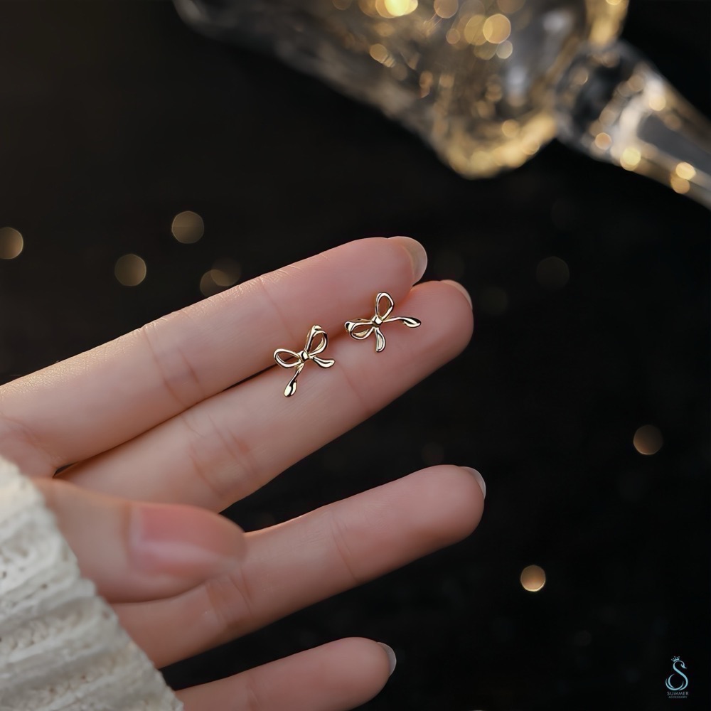 SUMMER 銀飾💫［999足銀］韓系迷你蝴蝶結耳環 ￼純銀耳環 純銀飾品-細節圖6