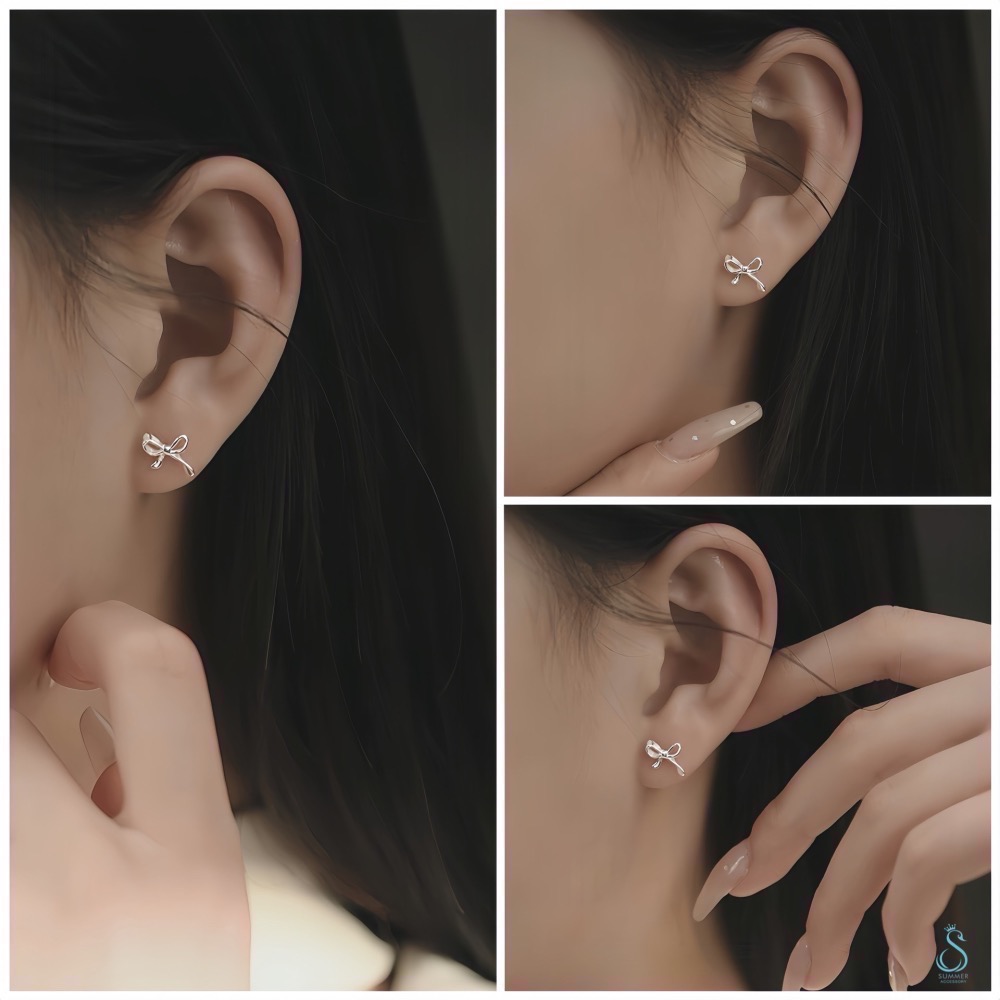 SUMMER 銀飾💫［999足銀］韓系迷你蝴蝶結耳環 ￼純銀耳環 純銀飾品-細節圖8