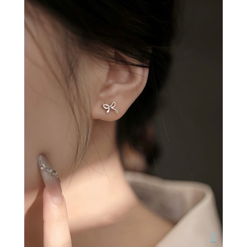 SUMMER 銀飾💫［999足銀］韓系迷你蝴蝶結耳環 ￼純銀耳環 純銀飾品-細節圖9