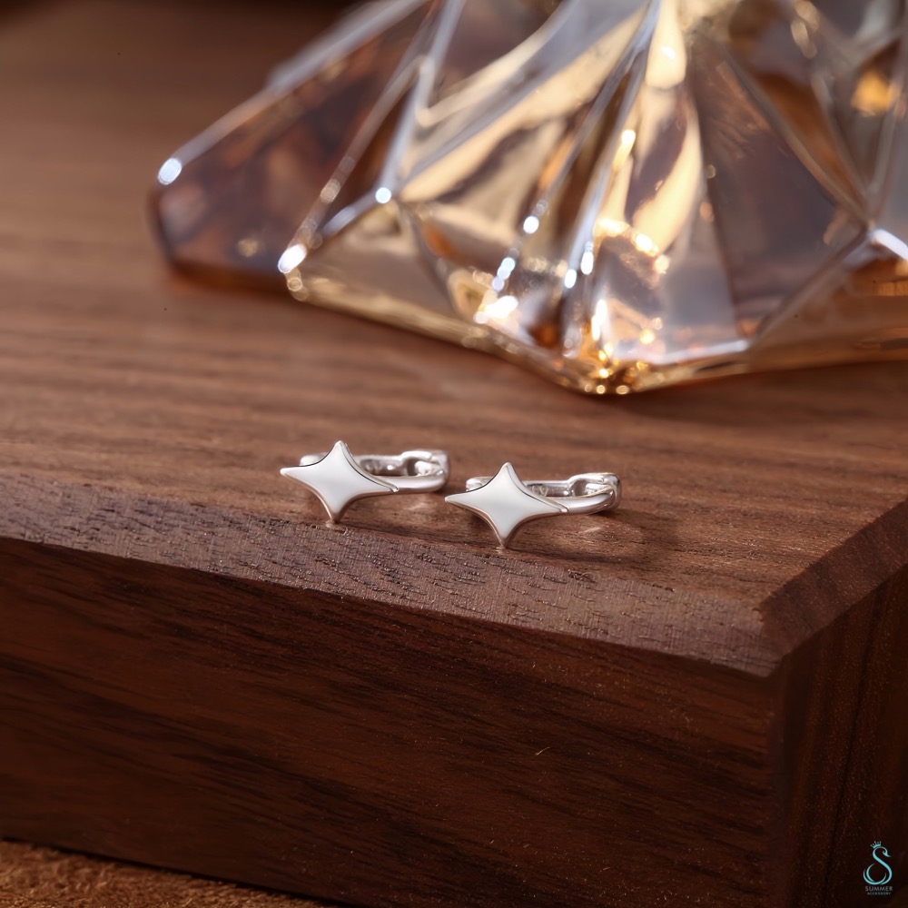 SUMMER 銀飾💫［999足銀］✨星芒耳扣耳環 耳骨環 四芒星純銀耳環 純銀飾品-細節圖6