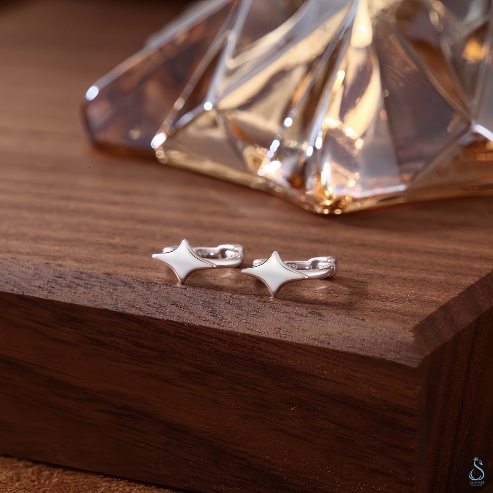 SUMMER 銀飾💫［999足銀］✨星芒耳扣耳環 耳骨環 四芒星純銀耳環 純銀飾品-細節圖6
