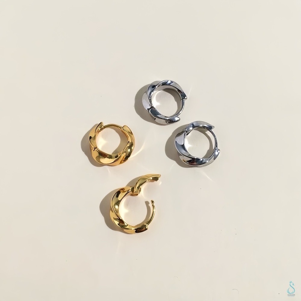 SUMMER 銀飾💫［925純銀］美式波面耳環 耳扣耳環 純銀耳環 純銀飾品-細節圖4