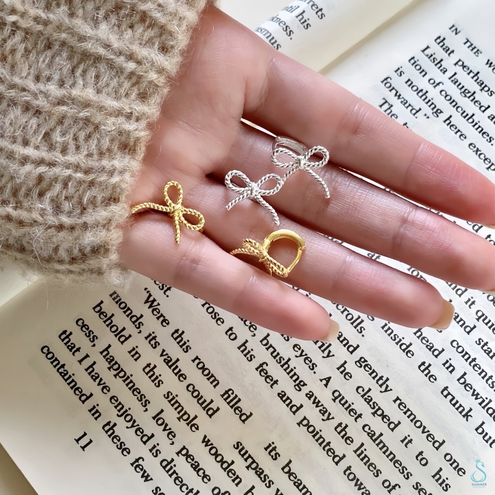 SUMMER韓 銀飾💫［925純銀］韓系甜美 蝴蝶結耳扣耳環 韓星同款 易扣式 純銀耳環 純銀飾品-細節圖4