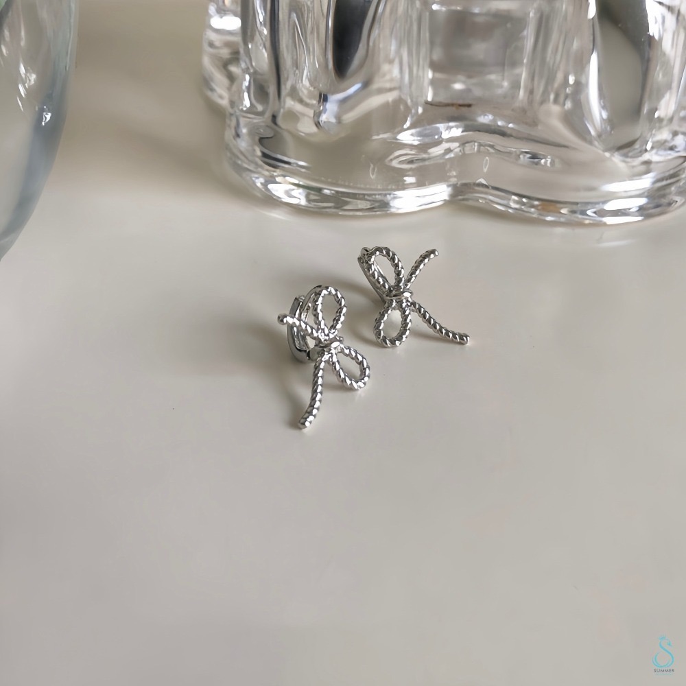 SUMMER韓 銀飾💫［925純銀］韓系甜美 蝴蝶結耳扣耳環 韓星同款 易扣式 純銀耳環 純銀飾品-規格圖9