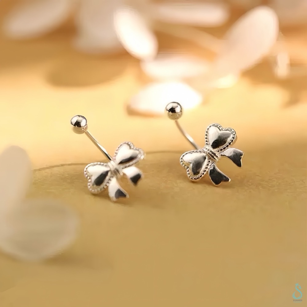 SUMMER 銀飾💫［999足銀］韓系甜美蝴蝶結轉珠耳環 鎖珠式耳環 純銀耳環 純銀飾品-細節圖3