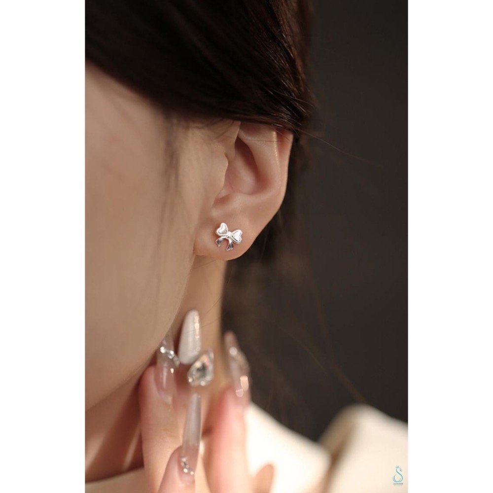 SUMMER 銀飾💫［999足銀］韓系甜美蝴蝶結轉珠耳環 鎖珠式耳環 純銀耳環 純銀飾品-細節圖8