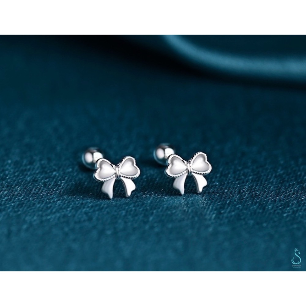 SUMMER 銀飾💫［999足銀］韓系甜美蝴蝶結轉珠耳環 鎖珠式耳環 純銀耳環 純銀飾品-細節圖9