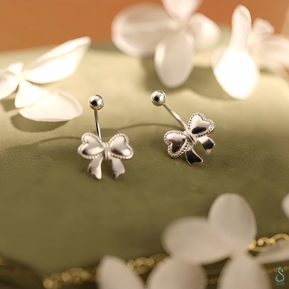 SUMMER 銀飾💫［999足銀］韓系甜美蝴蝶結轉珠耳環 鎖珠式耳環 純銀耳環 純銀飾品-規格圖9