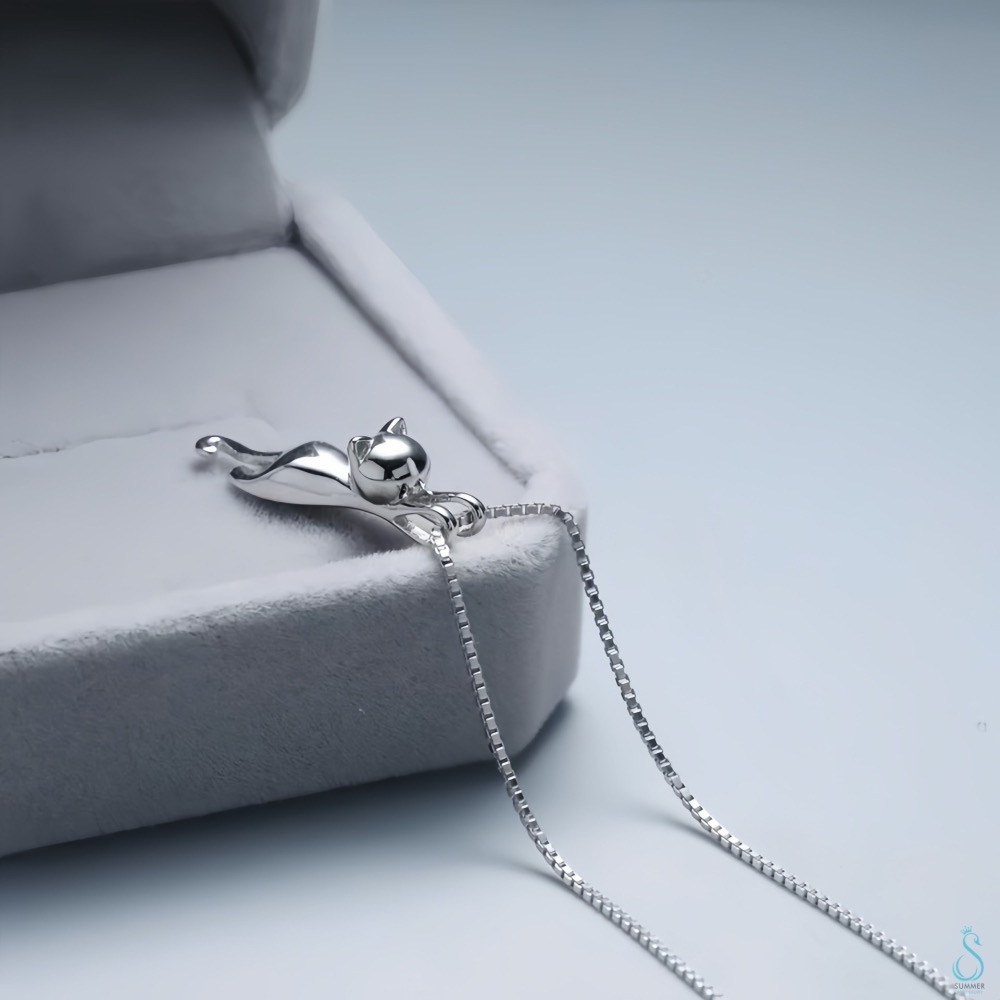 SUMMER 銀飾💫［925純銀］俏皮 趴趴貓吊飾 立體全實心 貓咪吊飾項鍊  純銀項鍊 純銀吊飾 純銀飾品-細節圖2