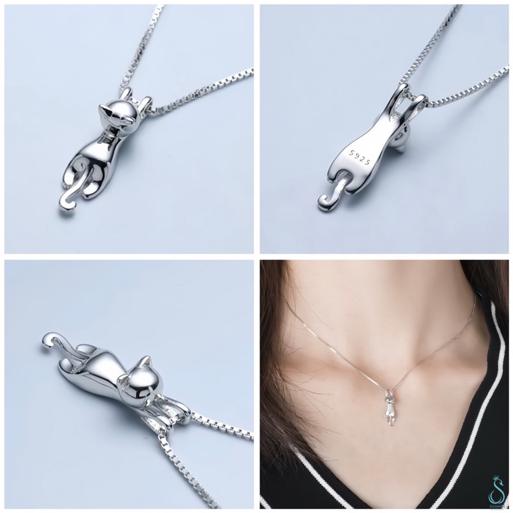 SUMMER 銀飾💫［925純銀］俏皮 趴趴貓吊飾 立體全實心 貓咪吊飾項鍊  純銀項鍊 純銀吊飾 純銀飾品-細節圖7