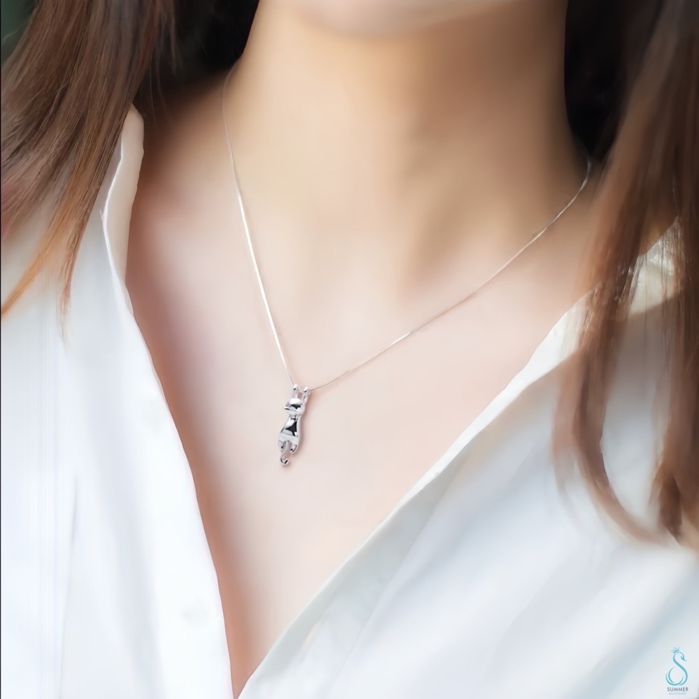 SUMMER 銀飾💫［925純銀］俏皮 趴趴貓吊飾 立體全實心 貓咪吊飾項鍊  純銀項鍊 純銀吊飾 純銀飾品-細節圖4