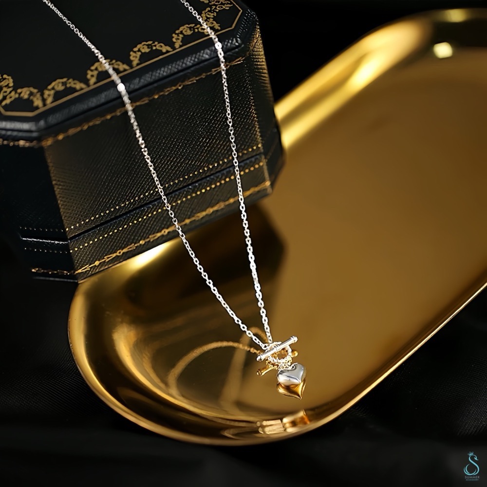 SUMMER韓 銀飾💫［925純銀］心鎖 立體愛心項鏈 OT扣項鍊 純銀項鍊 純銀飾品-細節圖2