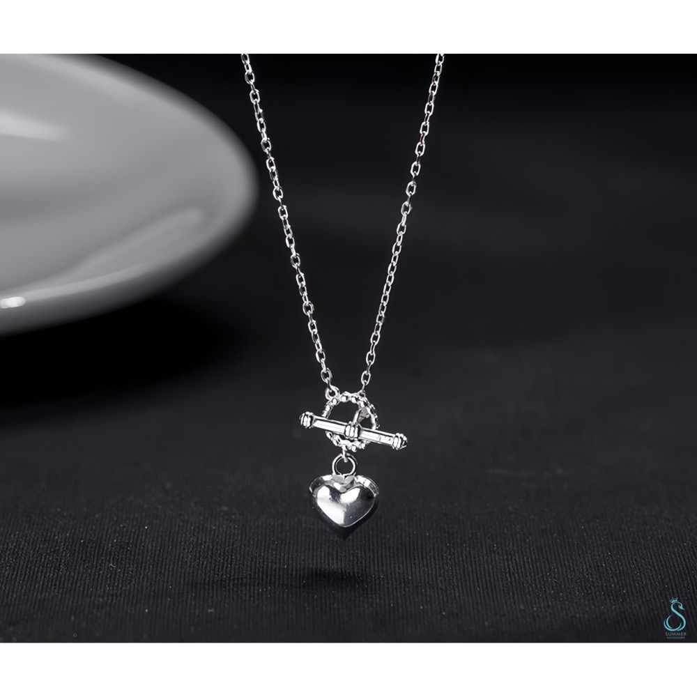 SUMMER韓 銀飾💫［925純銀］心鎖 立體愛心項鏈 OT扣項鍊 純銀項鍊 純銀飾品-細節圖4