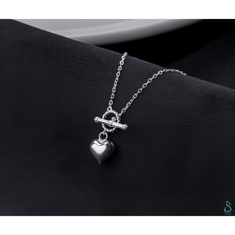 SUMMER韓 銀飾💫［925純銀］心鎖 立體愛心項鏈 OT扣項鍊 純銀項鍊 純銀飾品-細節圖5