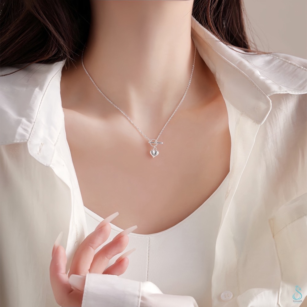 SUMMER韓 銀飾💫［925純銀］心鎖 立體愛心項鏈 OT扣項鍊 純銀項鍊 純銀飾品-細節圖6